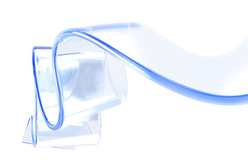 3d water ribbon, aqua liquid stream, glass transparent clear tape wave line render. abstract fluid f