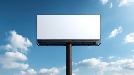 Billboard Mockup on Pole Against Blue Sky: Outdoor Advertising Space for Commercial Use