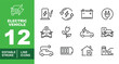 © Neko funny - Electric Vehicle set of web icons in line style. Exclusive electric vehicle linear icon collection. Containing station, battery, flower, house, plug, garage, recycle, car and more. Editable stroke