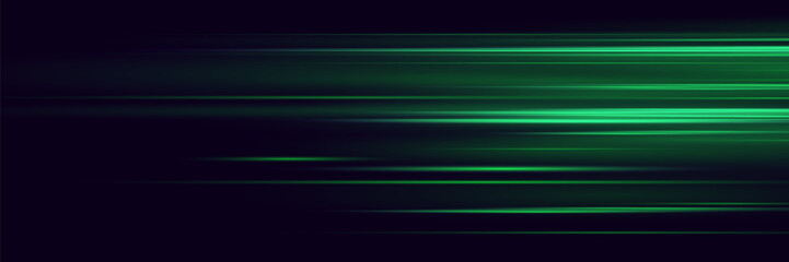 Wall Mural - neon green light lines with speed motion effect.