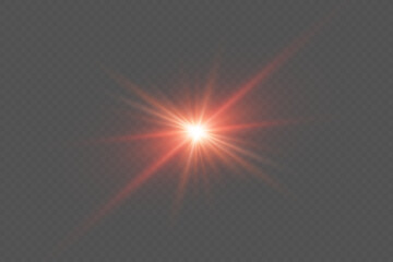 Wall Mural - red glare effect glowing star flashes. on transparent background