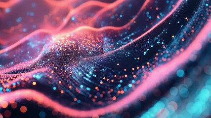 Wall Mural - abstract flowing particles creating wavy surface with depth of field