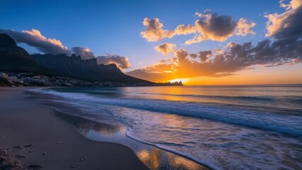 Wall Mural - a serene sunset scene on a peaceful beach, perfect for relaxation and calmness