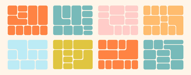Bento grid abstract pattern vector set pastel color minimal geometric modern frame style. Metaball y2k template for ui, website 10 eps