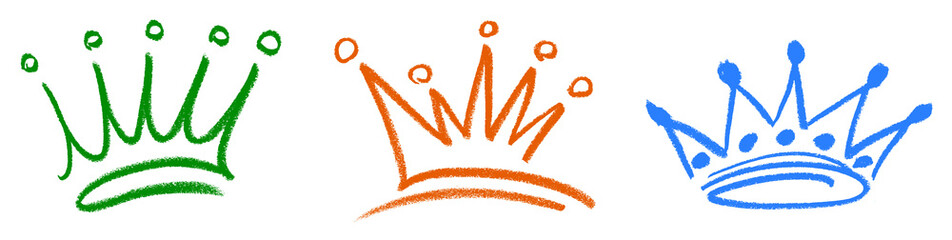Wall Mural - Crown Icons Crayon Chalk Drawing Doodle PNG Transparent Set