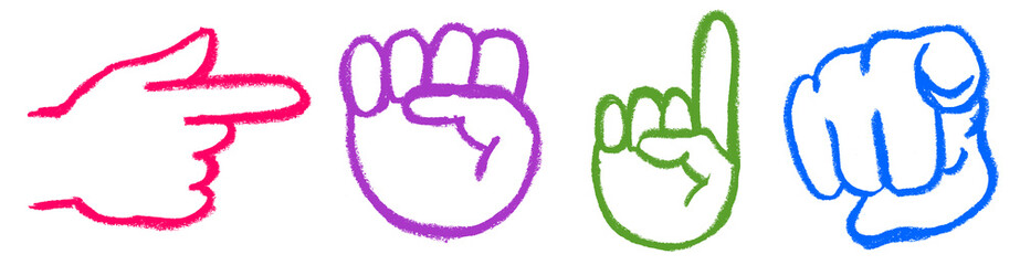 Wall Mural - Finger Pointing Icons Crayon Chalk Drawing Doodle PNG Transparent Set
