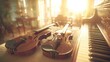 © zhang - Elegant arrangement of classical instruments, violin and piano keys glowing with timeless musical charm.