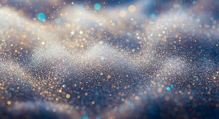 Blurry shimmering golden and blue bokeh lights on a dark abstract background