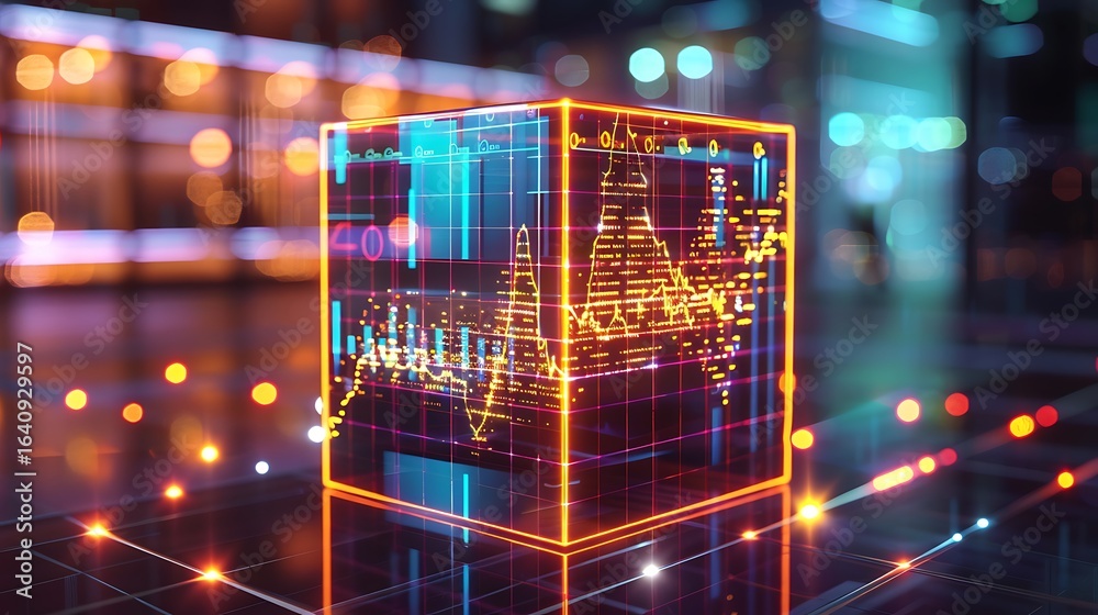 Visualage Dense cube structure glowing with analytical charts inside ...