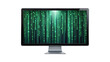 © SUJIT - Modern computer monitor displaying the matrix code isolated on transparent background, showcasing digital technology and cyber security in a studio shot