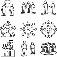 Poster - Team and Group Outline Icons Set  Business and Collaboration Concepts