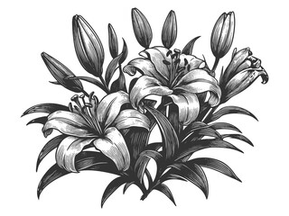 Wall Mural - lily flower sketch engraving generative ai fictional character raster illustration. scratch board im