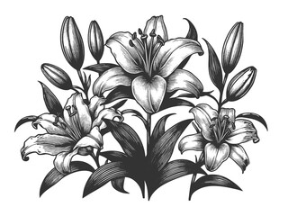 Wall Mural - lily flower sketch engraving generative ai fictional character raster illustration. scratch board im