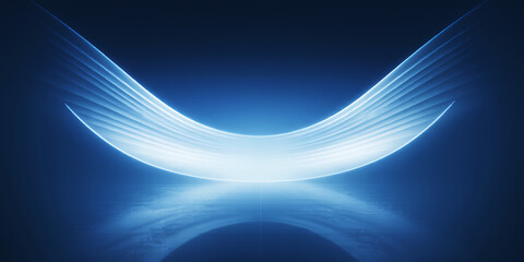 Wall Mural - a luminous blue wave design with radiating lines and a mirrored reflection on a dark surface