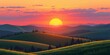 © Malee - Cartoon sunset over rolling hills, lush green grass, and forest Parallax effect, flat design, sunset,  serene