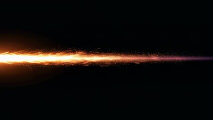 Wall Mural - orange luminous energy beam with glowing particles on dark background. abstract bright light ray eff