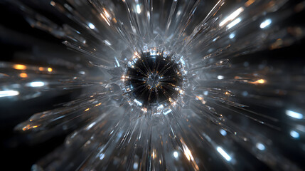Wall Mural - abstract silver light beams converging towards a central black vortex creating a dynamic and radiant