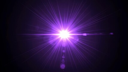 Wall Mural - bright purple light lens flare effect on dark background. optical glow starburst animation for overl
