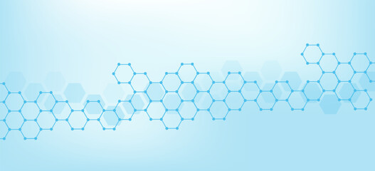 Wall Mural - health care abstract background with lines, dots and hexagons. medical innovation banner template co