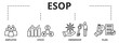 © Rose Icon - Esop - Employee Stock Ownership Plan concept with vector icons. Employee stock ownership is where a company's employees own shares in that company (or in the parent company of a group of companies