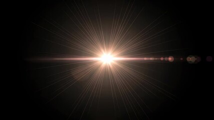 Wall Mural - glowing lens flare on dark background. optical light effect with radial rays and horizontal line. ab