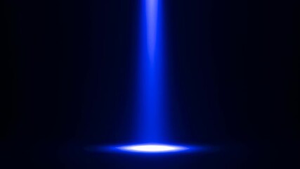 Wall Mural - bright blue light beam shines down onto a glowing circle on a dark background. abstract digital illu