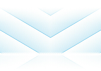 Wall Mural - Bright blue geometric linear arrows abstract futuristic tech background with reflection. Vector digital art minimal design