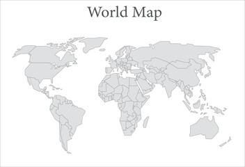  Detailed global world map,, vector illustration on white background