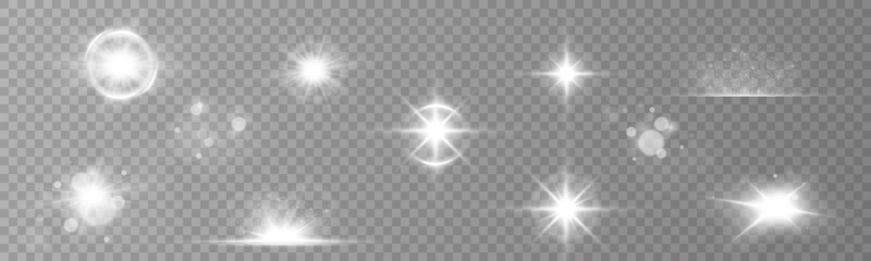 Wall Mural - vector light effects. set of white light lens effects on transparent background. transparent vector 