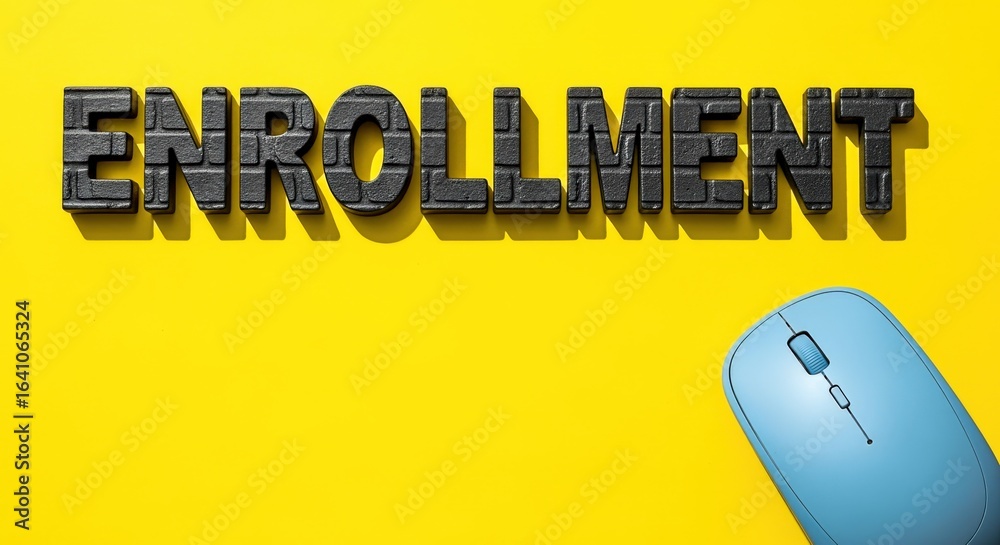 Enrollment Text with a Computer Mouse on a Yellow Background for Online ...