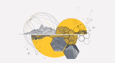 Wall Mural - abstract wireframe background. modern science or technology art elements. surface illustration insid