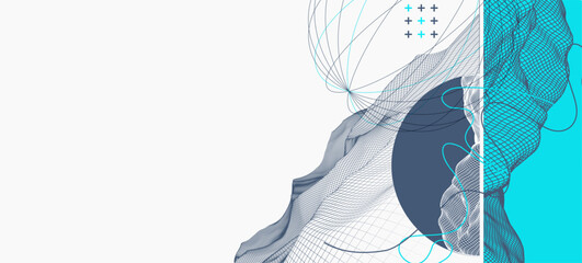 Wall Mural - Abstract wireframe background. Modern science or technology art elements. Surface illustration.