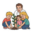 © Bulbul - Happy family cartoon vector illustration with a father and his children