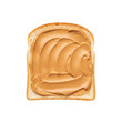 © PNG Stock - A fresh slice of white sandwich bread with a creamy peanut butter spread, isolated on a white background.
