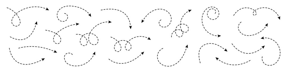 Wall Mural - Set of curved arrows with dashed lines.