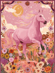 Wall Mural - modern illustration in boho country style with elements of astrology and tarot. female character and