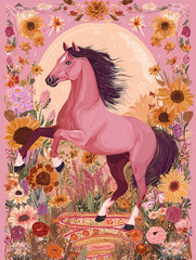 Wall Mural - modern illustration in boho country style with elements of astrology and tarot. female character and
