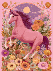 Wall Mural - modern illustration in boho country style with elements of astrology and tarot. female character and