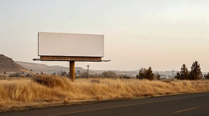 Billboard Mockup on Rural Landscape for Advertising, Marketing, and Commercial Use, Featuring Vast Sky and Open Space