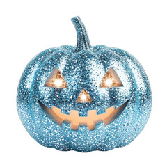 Wall Mural - a sparkling blue halloween pumpkin with glowing eyes and a cheerful smile for spooky season.