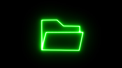 Neon green folder icon representing organized data and digital file keeping on a black