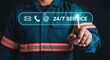 © Generative AI - 24/7 Service Concept: Technician Interacting with a Digital Interface Offering Round-the-Clock Assistance for Customer Support