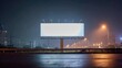© Generative AI - Blank Billboard at Night with Cityscape Background for Outdoor Advertising Mockup and Media Placement