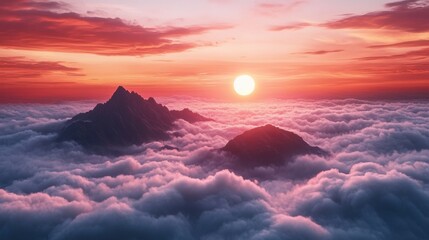 Wall Mural - majestic sunrise at the summit of mount tai, vast sea of clouds rolling like endless white waves ben