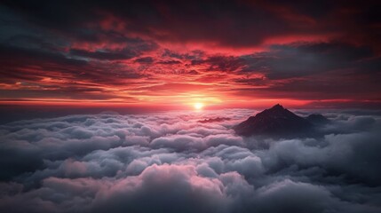 Wall Mural - majestic sunrise at the summit of mount tai, vast sea of clouds rolling like endless white waves ben