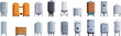 © nsit0108 - Fermentation tank icons set. Set of various tanks and containers used in industrial processes for storing, mixing, and processing liquids