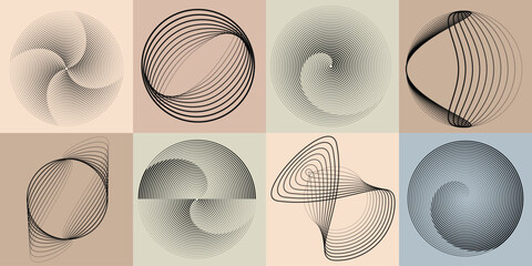 Poster - Lines and spirals in Circle Form .Rotate rounded shape Vector .Rotating dots form a circle .Rotating and linear design element . Various lines forming round shape . Abstract Geometric line art 