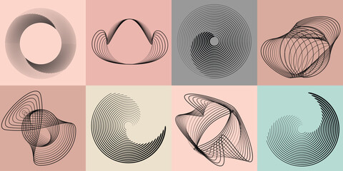 Poster - Lines and spirals in Circle Form .Rotate rounded shape Vector .Rotating dots form a circle .Rotating and linear design element . Various lines forming round shape . Abstract Geometric line art 