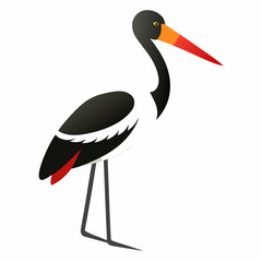 stylized black and white bird with orange and red accents