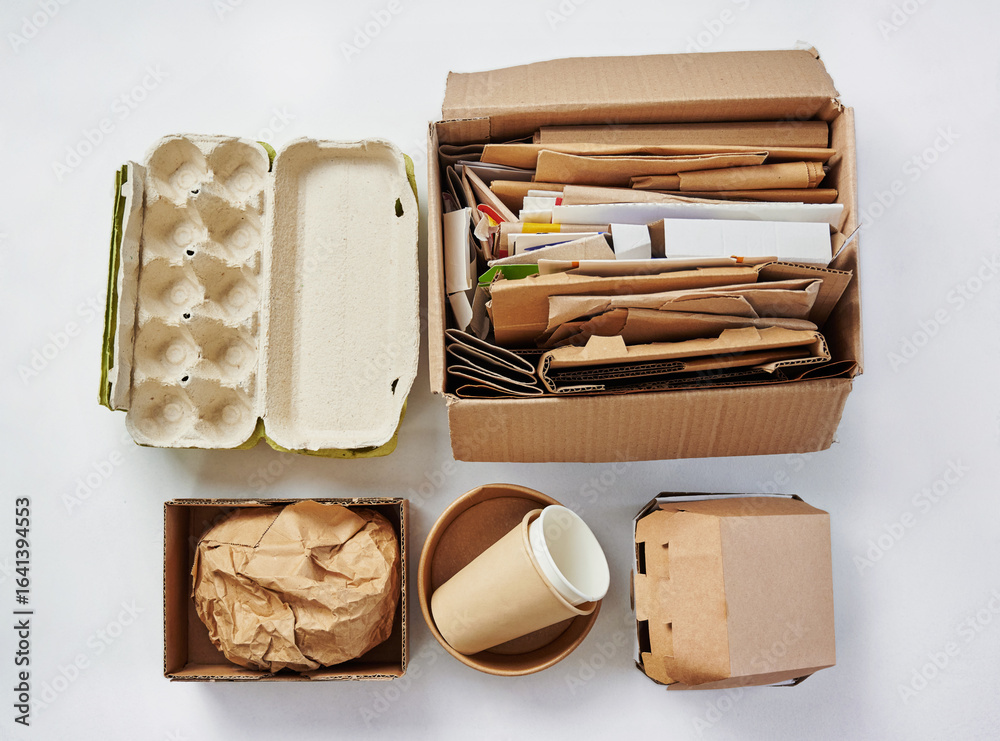 Stock-Foto „Eco packaging for recycling on white background. Waste ...
